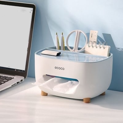 Picture of Multi-Functional Tissue Box with Phone & Remote Holder – Desktop Organizer for Home & Office - Multicolor