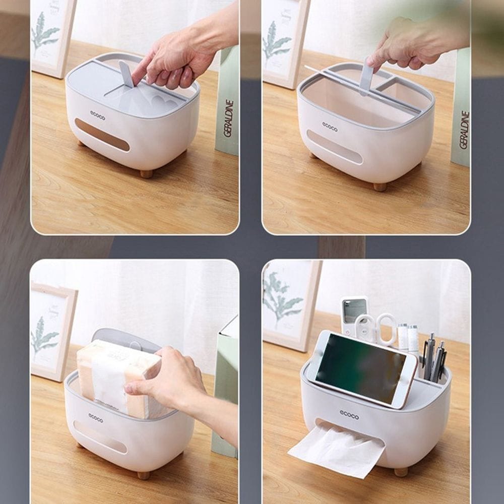 Picture of Multi-Functional Tissue Box with Phone & Remote Holder – Desktop Organizer for Home & Office - Multicolor