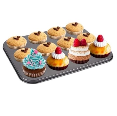 Picture of 12 Cups Mini Muffin Bun Cupcake Baking Bakeware Mould Tray Pan Kitchen - Black