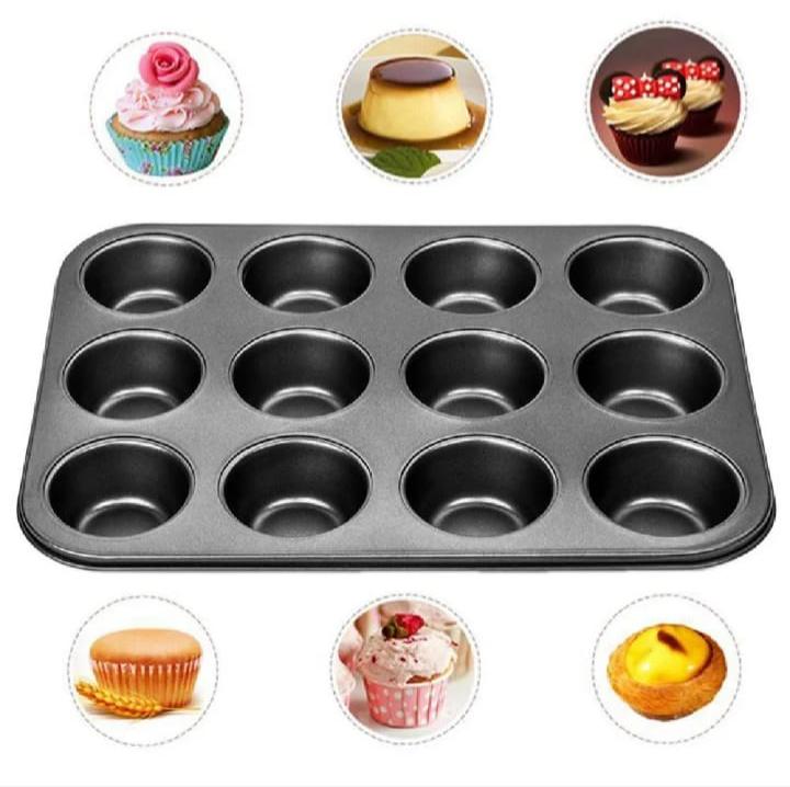 Picture of 12 Cups Mini Muffin Bun Cupcake Baking Bakeware Mould Tray Pan Kitchen - Black