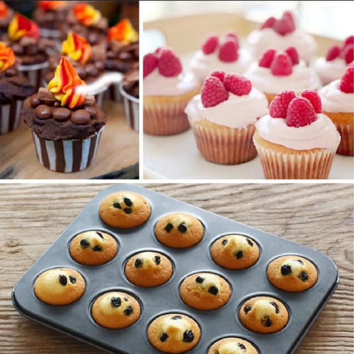 Picture of 12 Cups Mini Muffin Bun Cupcake Baking Bakeware Mould Tray Pan Kitchen - Black