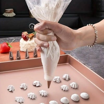 Picture of Cake Decorating Piping Bags And Nozzles - Ideal For Decorating Cakes, Cupcakes, And Pastries - White