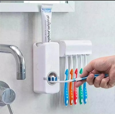 Picture of Automatic Toothpaste Dispenser with Toothbrush Holder – Smart Brush Organizer - White