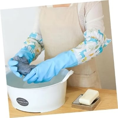 Picture of High Quality Multicolor Silicone Kitchen Hand Gloves for Dish Washing - 1 Pair - Multicolor