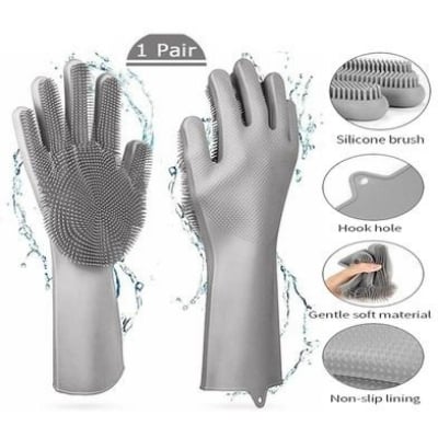 Picture of 2 Piece Silicone Dish washing Kitchen Hand Safety Gloves - Multicolor 2 Piece Set - Hand Gloves - Multicolor