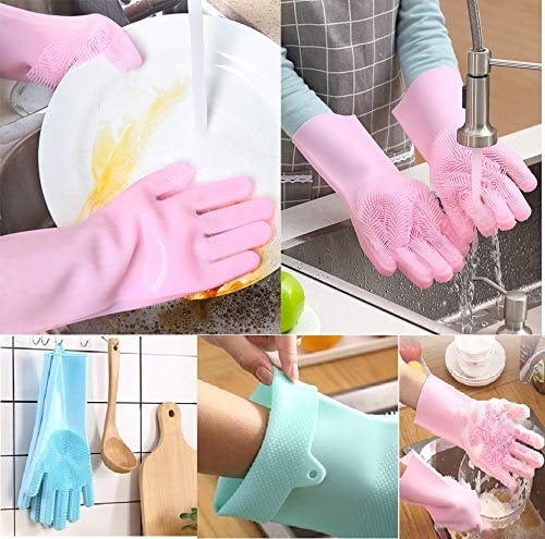 Picture of 2 Piece Silicone Dish washing Kitchen Hand Safety Gloves - Multicolor 2 Piece Set - Hand Gloves - Multicolor