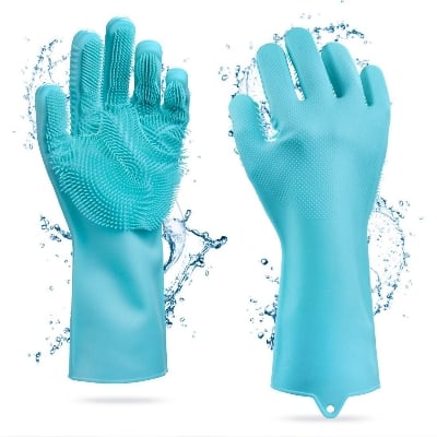 Picture of 2 Piece Silicone Dish washing Kitchen Hand Safety Gloves - Multicolor 2 Piece Set - Hand Gloves - Multicolor