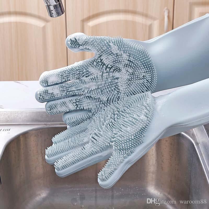 Picture of 2 Piece Silicone Dish washing Kitchen Hand Safety Gloves - Multicolor 2 Piece Set - Hand Gloves - Multicolor