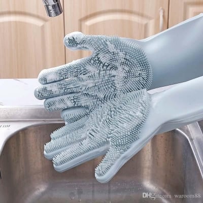 Picture of 2 Piece Silicone Dish washing Kitchen Hand Safety Gloves - Multicolor 2 Piece Set - Hand Gloves - Multicolor
