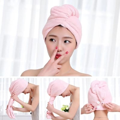 Picture of Super Absorbent, Quick Drying Hair Towel, Microfiber Hair Dry Cap - Pink