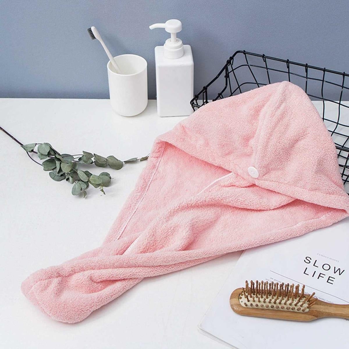 Picture of Super Absorbent, Quick Drying Hair Towel, Microfiber Hair Dry Cap - Pink