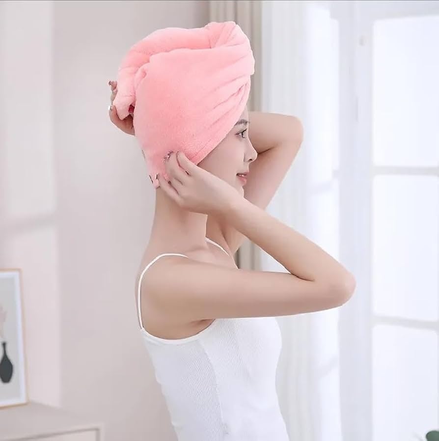 Picture of Super Absorbent, Quick Drying Hair Towel, Microfiber Hair Dry Cap - Pink