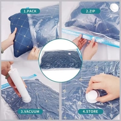 Picture of Multi-Size Vacuum Bags (4pcs Set) – Includes Hand Pump for Clothes & BlanketsSize 40x60cm/60x80cm/80x100cm 4pcs Combo Set - White