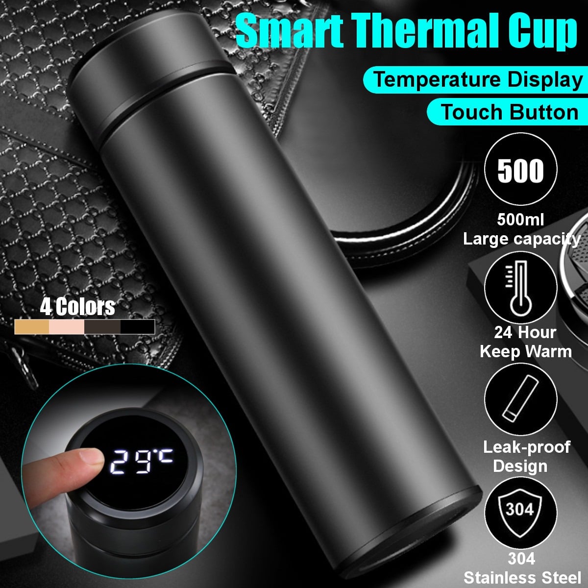 Picture of Smart Thermos Flask with Led Temperature Display In Touch - Black