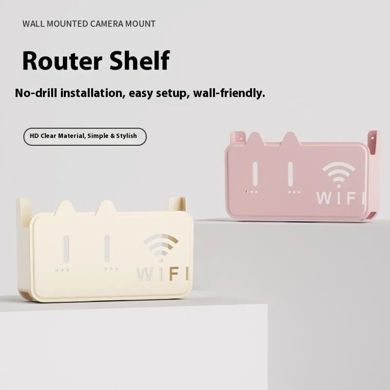 Picture of Wireless Router Storage Box Wall-mounted Punch-free Cable Organizer Wall Wifi Bracket Storage Box Cat Holder - Multicolor