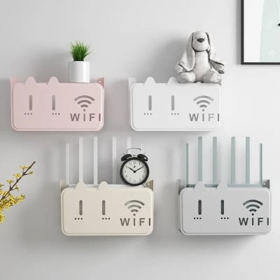 Picture of Wireless Router Storage Box Wall-mounted Punch-free Cable Organizer Wall Wifi Bracket Storage Box Cat Holder - Multicolor