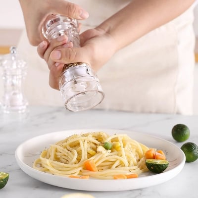 Picture of 7" Acrylic Pepper Mill, Salt and Pepper Grinder with Ceramic Grinding Mechanism - White