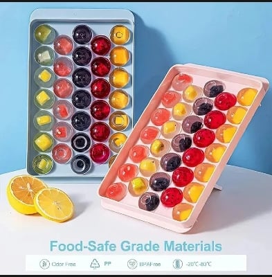 Picture of Round Ice Cube Tray | Ice Ball Maker with Non-Spill Lids, 33-Cavity Small Ice Sphere Molds for Whiskey, Water, Cocktail Drinks, Wine, Ice Cream, Chocolate - Multicolor