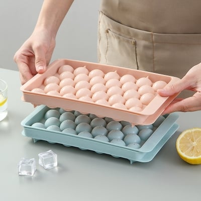 Picture of Round Ice Cube Tray | Ice Ball Maker with Non-Spill Lids, 33-Cavity Small Ice Sphere Molds for Whiskey, Water, Cocktail Drinks, Wine, Ice Cream, Chocolate - Multicolor