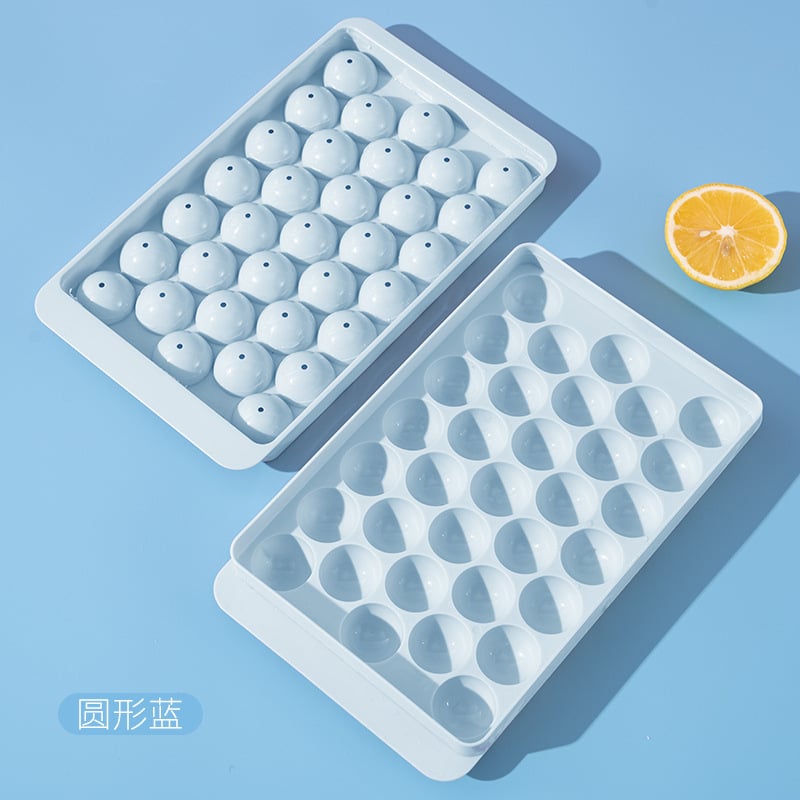 Picture of Round Ice Cube Tray | Ice Ball Maker with Non-Spill Lids, 33-Cavity Small Ice Sphere Molds for Whiskey, Water, Cocktail Drinks, Wine, Ice Cream, Chocolate - Multicolor