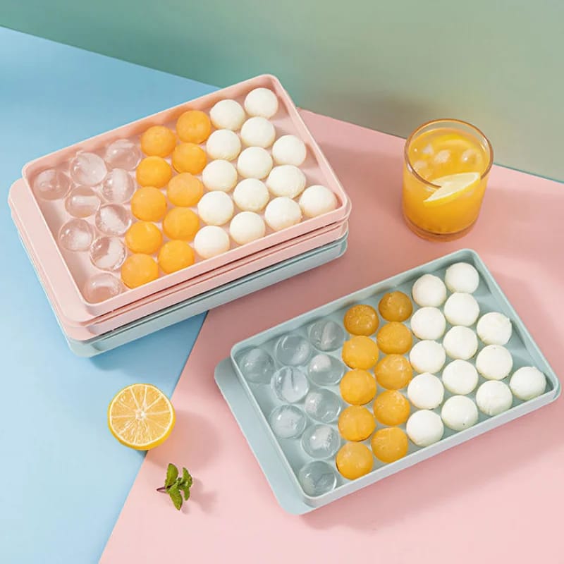 Picture of Round Ice Cube Tray | Ice Ball Maker with Non-Spill Lids, 33-Cavity Small Ice Sphere Molds for Whiskey, Water, Cocktail Drinks, Wine, Ice Cream, Chocolate - Multicolor