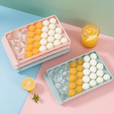 Picture of Round Ice Cube Tray | Ice Ball Maker with Non-Spill Lids, 33-Cavity Small Ice Sphere Molds for Whiskey, Water, Cocktail Drinks, Wine, Ice Cream, Chocolate - Multicolor