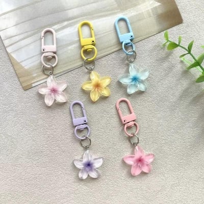 Picture of Cute Daisy Keychain Crochet Knitted Flower Bag Charms Handmade Floral Key Ring for Bag Charms Purse Handbags - Multicolor