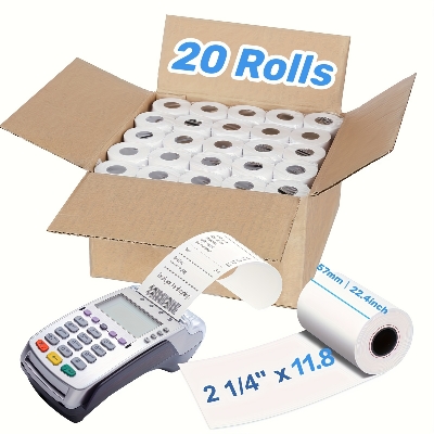 Picture of 57mm x 30mm Premium Quality Thermal POS Paper Roll – Pack of 20 Rolls  2" Inch  Thermal POS Roll – BPA Free – Mini Thermal Printer Inkless Bluetooth Pocket Printer for Prints Papers Roll.