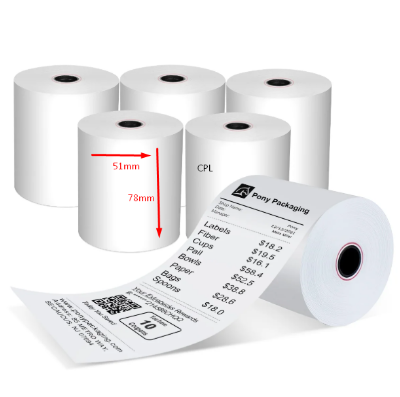 Picture of 78mm x 51mm Premium Quality Thermal POS Paper Roll – Pack of 10 Rolls  3" Inch  Thermal POS Roll – BPA Free – Suitable for POS Machines & Receipt Printers