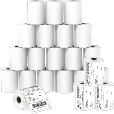 Picture of DT 100mm x 100mm (4'' Inch x 4'' Inch) Adhesive Direct Thermal Label Sticker 02 Roll | 500 Labels Per Roll | ✅ No Ribbon Required | Use – Shipping Labels, Barcode Labels, Expiry Date Labels