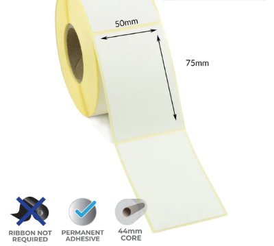 Picture of DT 50mm x 75mm (2'' Inch x 3'' Inch) Adhesive Direct Thermal Label Sticker 02 Roll | 500 Labels Per Roll | ✅ No Ribbon Required | Use – Shipping Labels, Barcode Labels, Expiry Date Labels