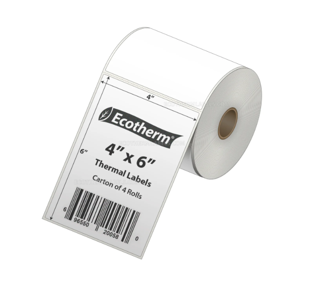 Picture of DT 100mm x 150mm (4'' Inch x 6'' Inch) Adhesive Direct Thermal Label Sticker 02 Roll | 500 Labels Per Roll | ✅ No Ribbon Required | Use – Shipping Labels, Barcode Labels, Expiry Date Labels