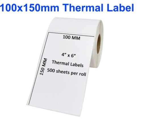 Picture of DT 100mm x 150mm (4'' Inch x 6'' Inch) Adhesive Direct Thermal Label Sticker 02 Roll | 500 Labels Per Roll | ✅ No Ribbon Required | Use – Shipping Labels, Barcode Labels, Expiry Date Labels