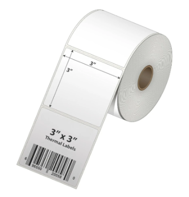 Picture of DT 75mm x 75mm (3'' Inch x 3'' Inch) Adhesive Direct Thermal Label Sticker 02 Roll | 500 Labels Per Roll | ✅ No Ribbon Required | Use – Shipping Labels, Barcode Labels, Expiry Date Labels