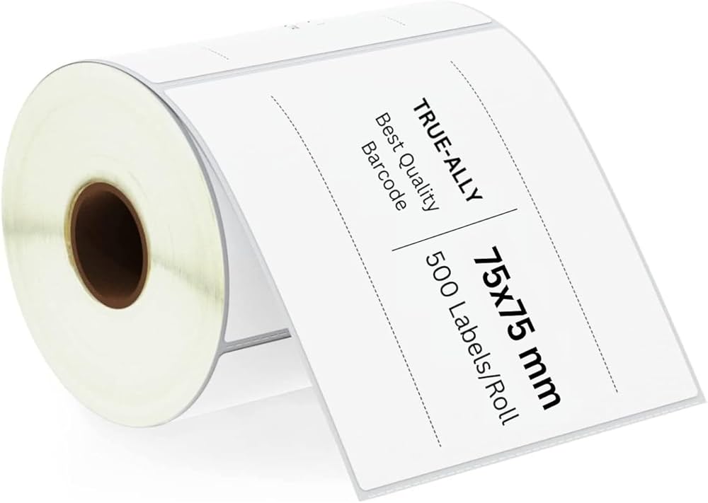 Picture of DT 75mm x 75mm (3'' Inch x 3'' Inch) Adhesive Direct Thermal Label Sticker 02 Roll | 500 Labels Per Roll | ✅ No Ribbon Required | Use – Shipping Labels, Barcode Labels, Expiry Date Labels