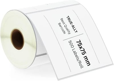 Picture of DT 75mm x 75mm (3'' Inch x 3'' Inch) Adhesive Direct Thermal Label Sticker 02 Roll | 500 Labels Per Roll | ✅ No Ribbon Required | Use – Shipping Labels, Barcode Labels, Expiry Date Labels