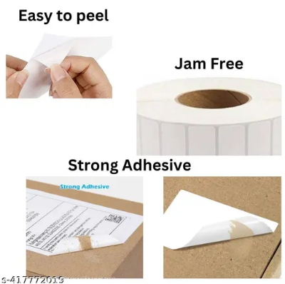 Picture of DT 75mm x 75mm (3'' Inch x 3'' Inch) Adhesive Direct Thermal Label Sticker 02 Roll | 500 Labels Per Roll | ✅ No Ribbon Required | Use – Shipping Labels, Barcode Labels, Expiry Date Labels