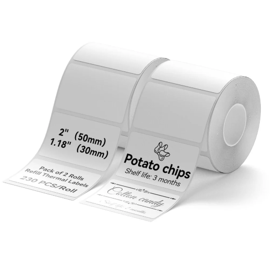 Picture of DT 50mm x 30mm (2'' Inch x 1.18'' Inch) Adhesive Direct Thermal Label Sticker | 1000 Labels Per Roll×2 Roll | ✅ No Ribbon Required | Use –  Nimbo printer Label, Shipping Labels, Barcode Labels, Expiry Date Labels