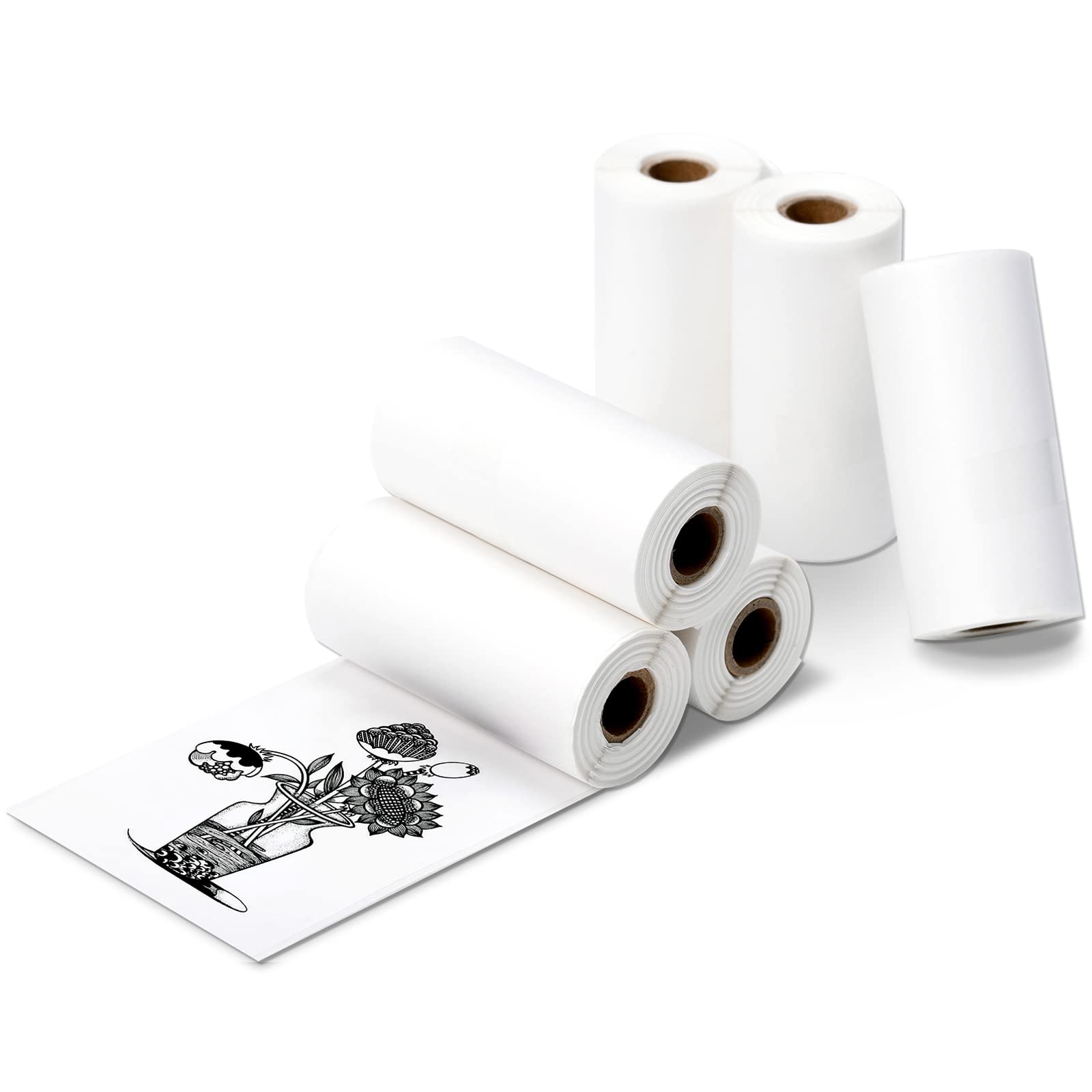 Picture of 5-Pack Mini Thermal Transfer Paper Rolls 57x40mm for P1/P2 Photo Printers, Durable Waterproof Adhesive Labels-white