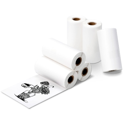Picture of 5-Pack Mini Thermal Transfer Paper Rolls 57x40mm for P1/P2 Photo Printers, Durable Waterproof Adhesive Labels-white
