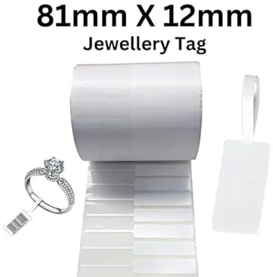 Picture of Premium Jewelry Tag Label Sticker 81x12mm – PVC Polyester Jewelry Tag, Barcode Price Tag Stickers | 2,500 Pcs Roll | Waterproof Adhesive | Jewelry Shop & Ring Tagging