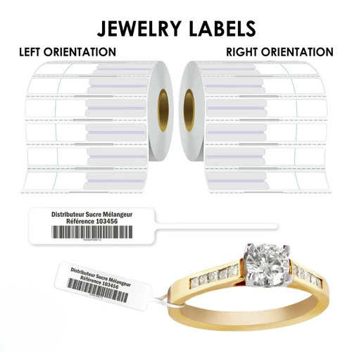 Picture of Premium Jewelry Tag Label Sticker 81x12mm – PVC Polyester Jewelry Tag, Barcode Price Tag Stickers | 2,500 Pcs Roll | Waterproof Adhesive | Jewelry Shop & Ring Tagging