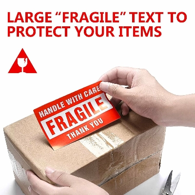 Picture of Fragile Handle with Care Sticker – Warning Label for Shipping Boxes & Packages | Care Mark Adhesive Label Roll | 3x2 inch | 250/500ps