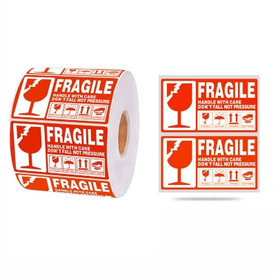 Picture of Fragile Handle with Care Sticker – Warning Label for Shipping Boxes & Packages | Care Mark Adhesive Label Roll | 3x2 inch | 250/500ps