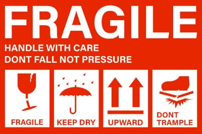 Picture of Fragile Handle with Care Sticker – Warning Label for Shipping Boxes & Packages | Care Mark Adhesive Label Roll | 3x2 inch | 250/500ps