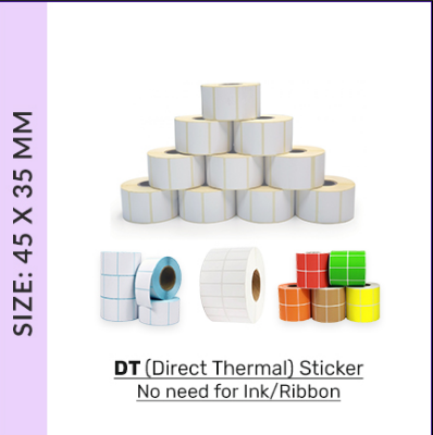 Picture of DT 45mm x 35mm (1.6'' Inch x 1.3'' Inch) Adhesive Direct Thermal Label Sticker 02 Roll | 1000 Labels Per Roll | ✅ No Ribbon Required | Use – Shipping Labels, Barcode Labels, Expiry Date Labels