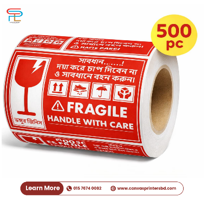 Picture of Fragile Handle with Care sticker Care Mark Please Tag With Shipping For Express Label Stickers Fragile 500 ps Roll Bangla Version-Red