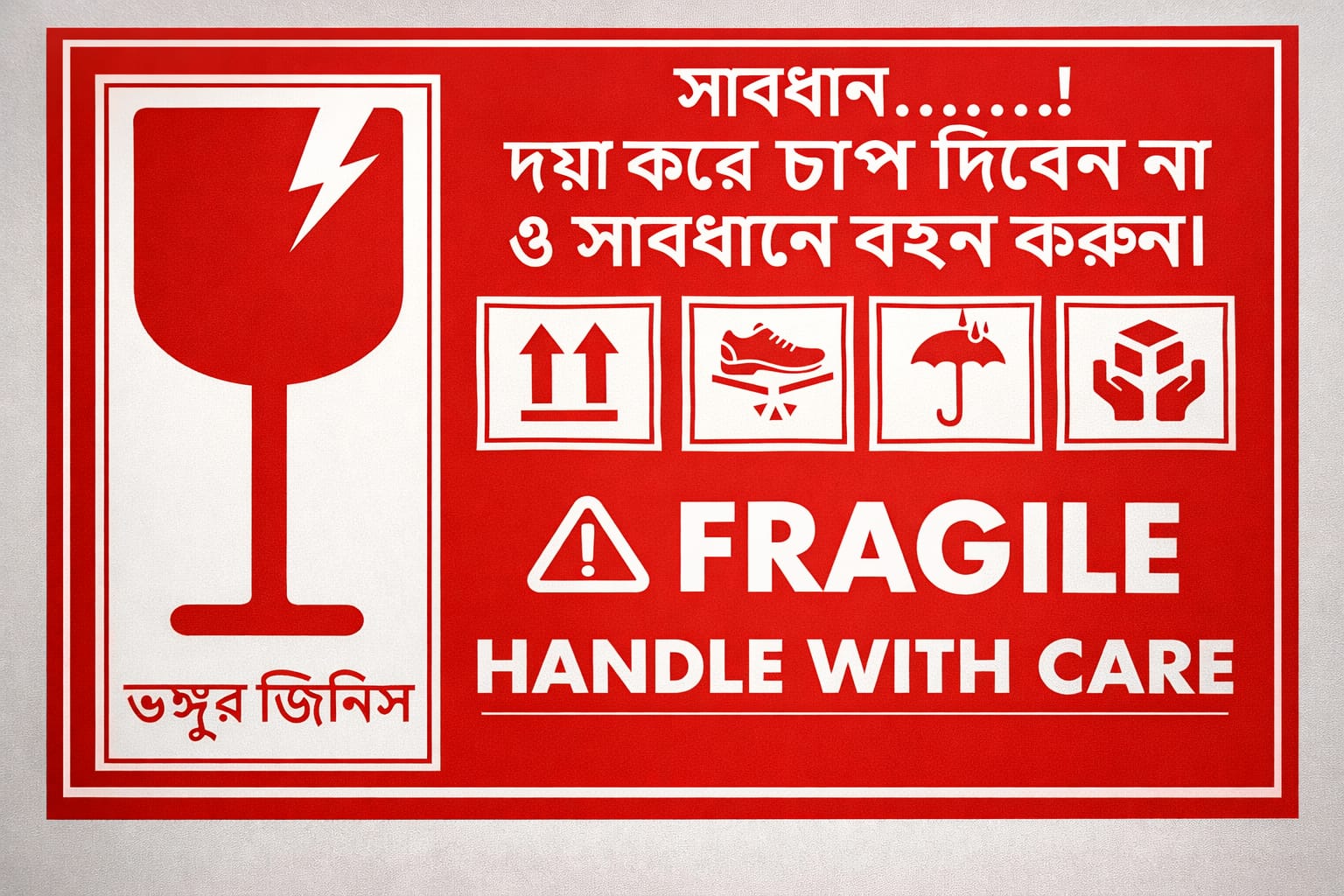 Picture of Fragile Handle with Care sticker Care Mark Please Tag With Shipping For Express Label Stickers Fragile 500 ps Roll Bangla Version-Red
