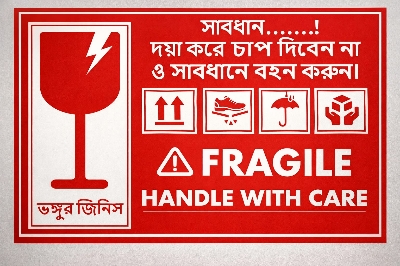 Picture of Fragile Handle with Care sticker Care Mark Please Tag With Shipping For Express Label Stickers Fragile 500 ps Roll Bangla Version-Red