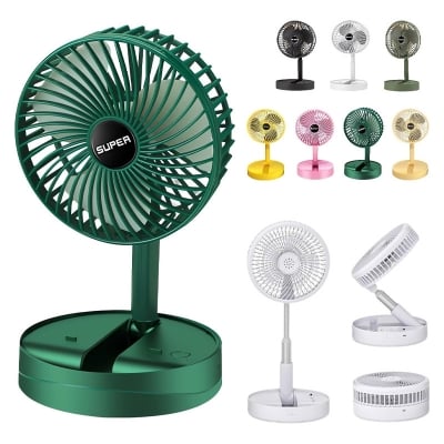 Picture of Telescopic Folding Fan - 2026 New Portable USB Rechargeable Collapsible Desk Fan for Travel, Silent Stand up Fan Wireless Folding Oscillating Compact Floor Standing Fans for Dorm ＆ Bedroom (GREEN)